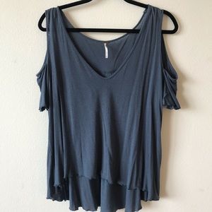 Blue Free People Cold-Shoulder Top